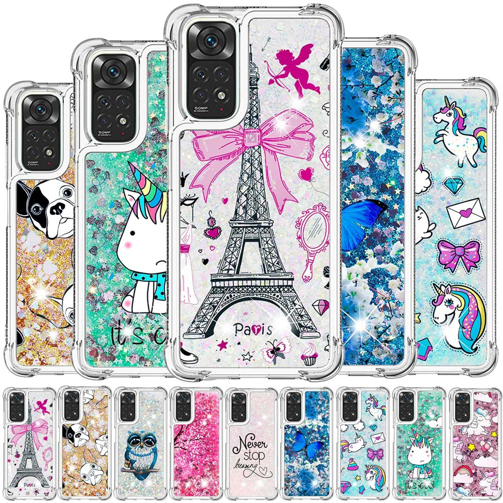 

Glitter Quicksand Liquid Case For Redmi Note 11 11S 10 10S 9 9S 9T 8 Pro Xiaomi 12 Lite Mi POCO X4 Pro 5G Soft Silicone Cover