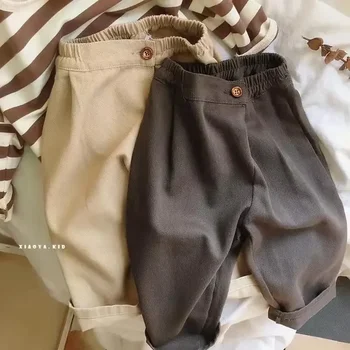 Children's Korean Casual Pants for Babies Spring 2022 New Boys and Girls' Solid Color Loose Fitting Harlan Pants Long Pants 2