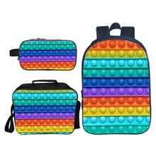 

3 Piece Set 16 Inch Pop Its Peripheral Printed Children School Bags Cute Girl Boy Rainbow Backpack