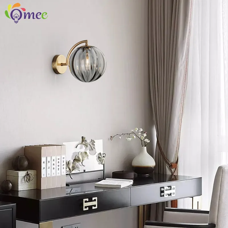 Omee Glass Lampshade Wall Lamp Modern Minimalist Living Room Background LED Wall sco Bedroom Lamps Hotel Lighting Bedside Lights