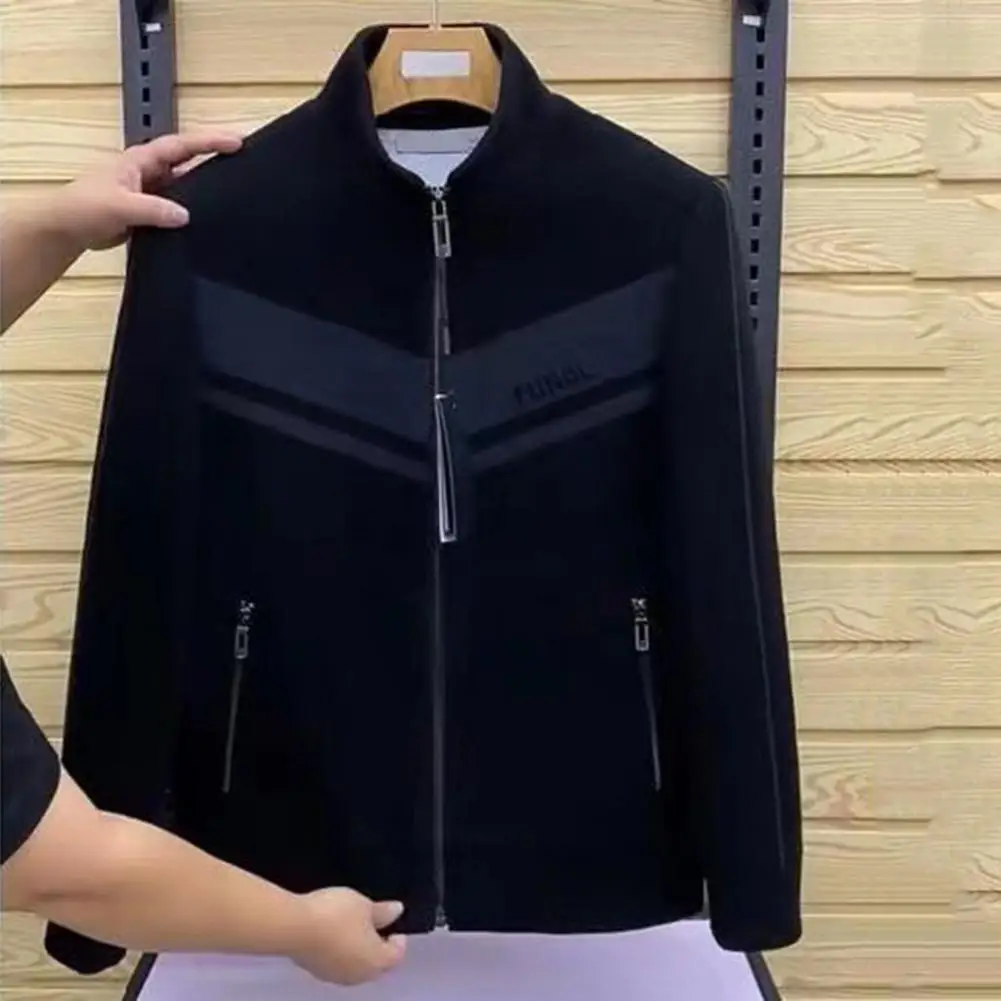 

Men Plus Size Coat Stylish Men's Winter Jacket Stand Collar Zip Closure Warm Cozy with Pockets Colorful Patchwork Design Men