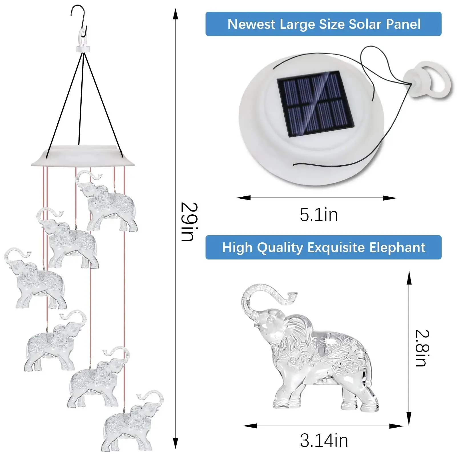 Outdoor Solar Waterproof LED Elephant Wind Chimes Home Gifts Decorating Gardens Outdoor Courtyards Lawns