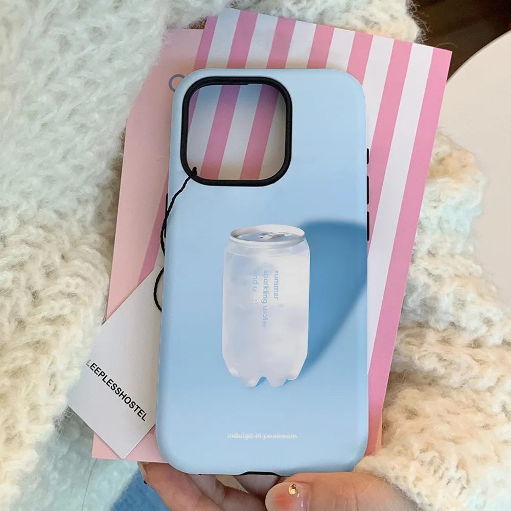 Korean Ins Blue Soda Design Acrylic Hard Phone Case