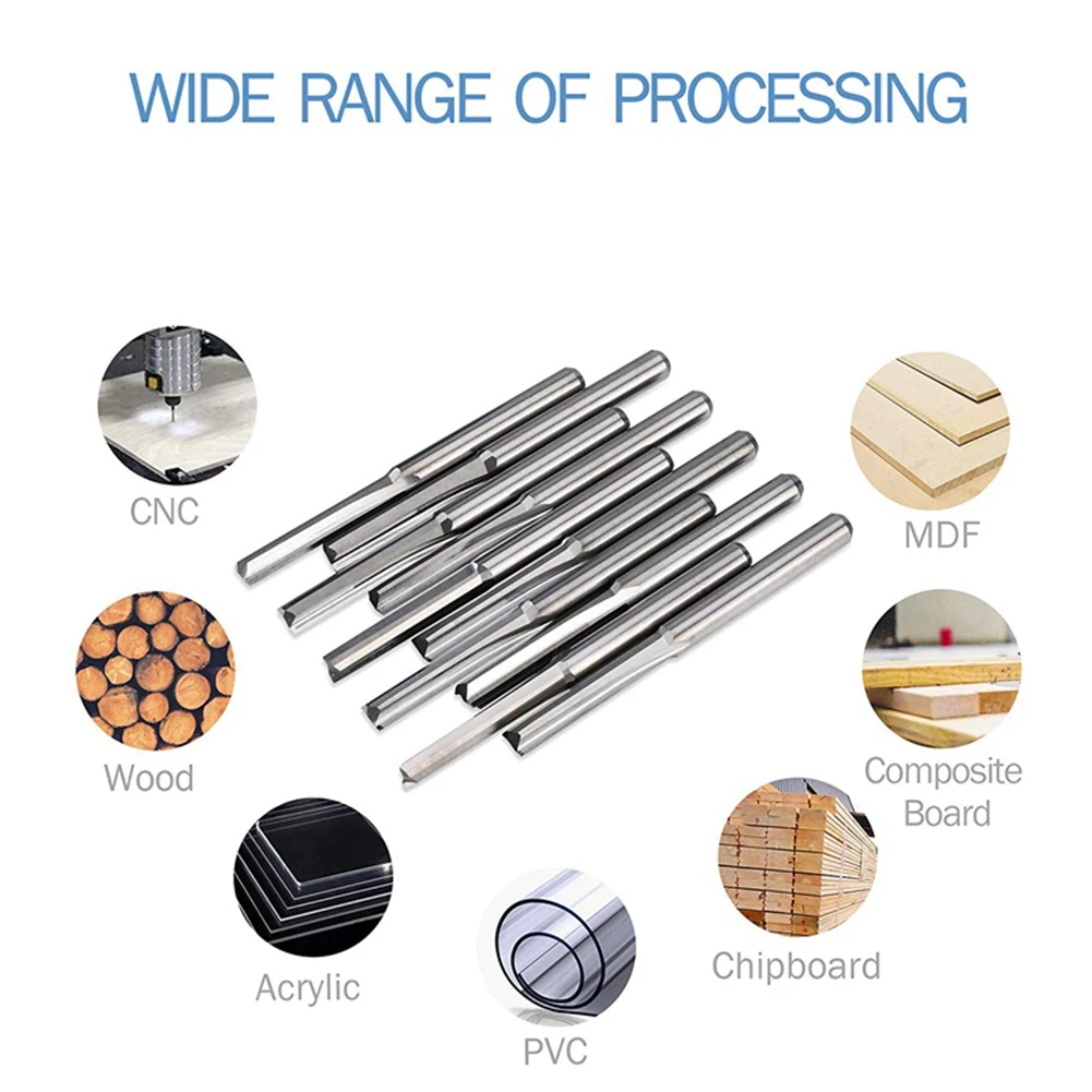 2 Flute Cnc Router Bits 3.175Mm Straight Slot Tungsten Steel Milling Cutter for Wood Plastic 10Pcs