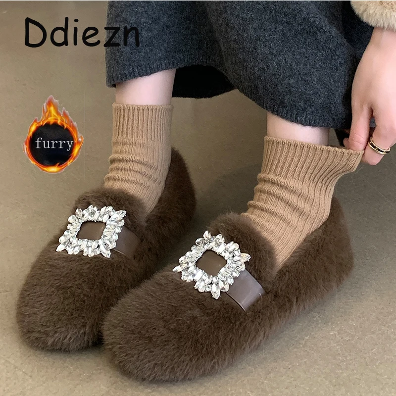 

Женская зимняя обувь на плоской подошве, с круглым носком