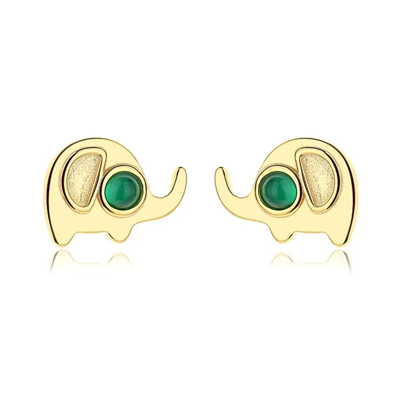 

EP-14 ZFSILVER S925 Silver Korean Fashion Luxury Trendy Gold Animal Green Lovely Elephant Earring Jewelry Women Match-all Gift
