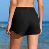 Anfilia Women Swim Shorts High Waist Drawstrings with Hidden Zipper Side Pockets Built In Boxer Solid High Waist Board Shorts 4