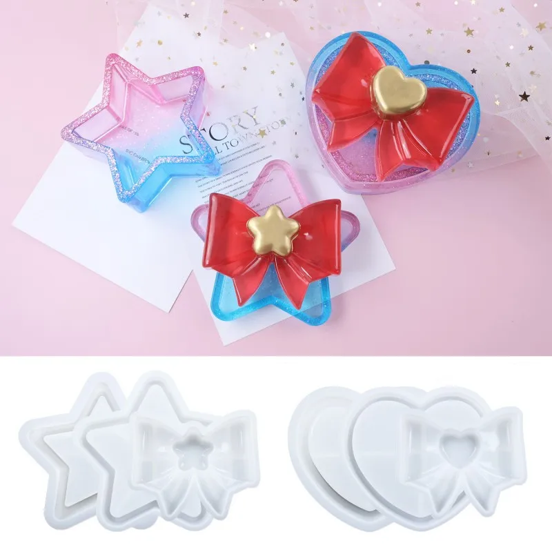 

Pentagram Bowknot Storage Box Silicone Mold DIY Love Bowknot Jewelry Gift Box Crystal Epoxy Resin Molds Crafts Decoration Making