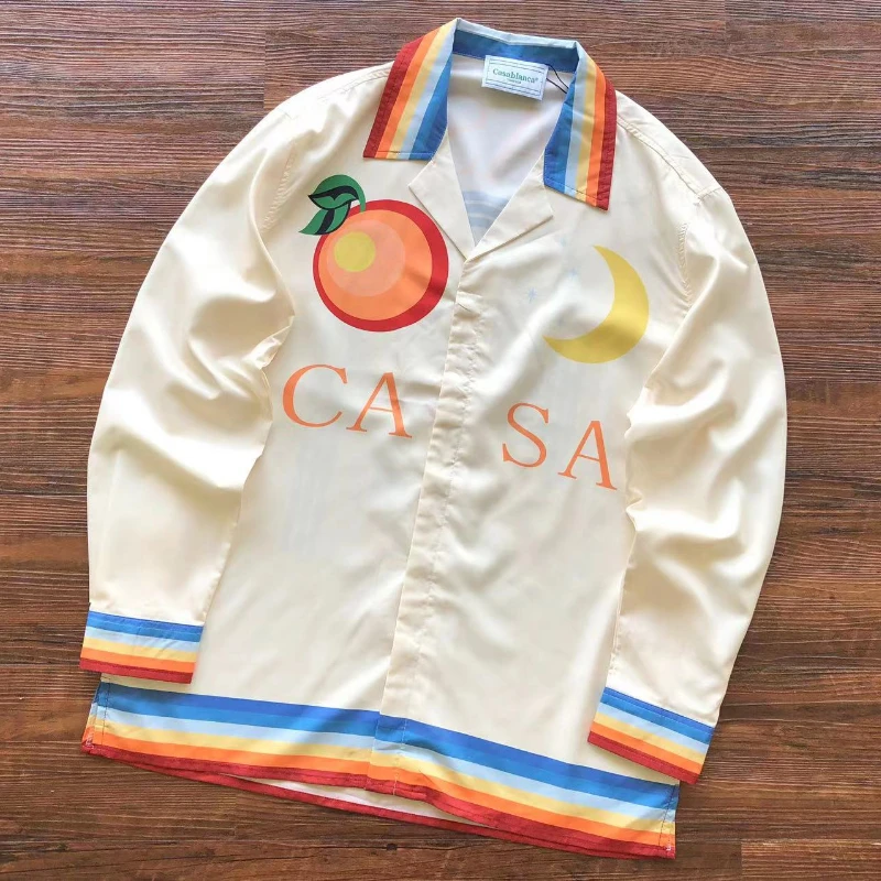 

2023 Casablanca Sun Moon Print Shirts Men Women Long Sleeve Shirt Fashion Casual Hawaii Shirts Men Shirts