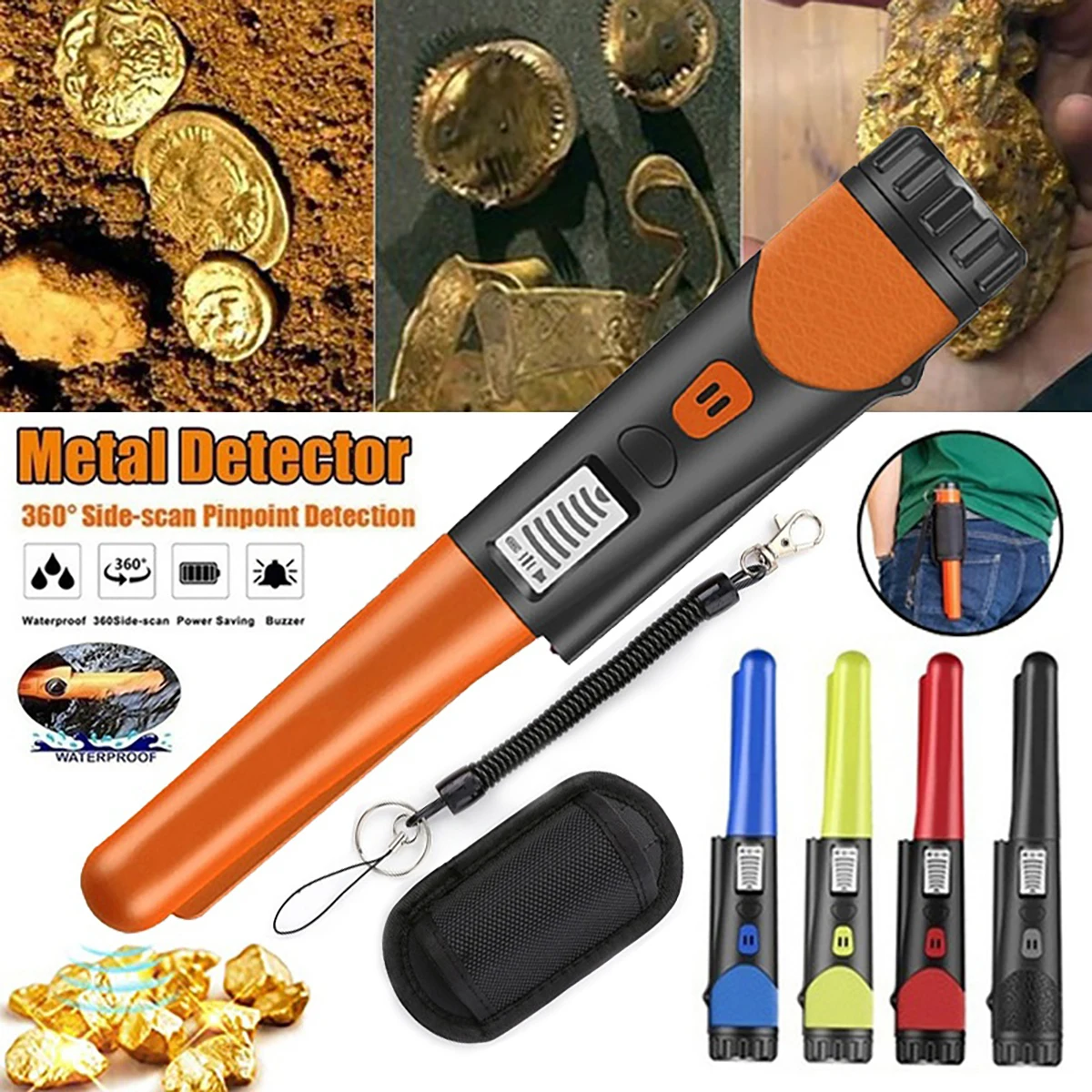 Handheld Metal Detector Waterproof High Sensitivity Gold Detector Pointer Treasure Pinpointing Finder Probe with LCD Screen