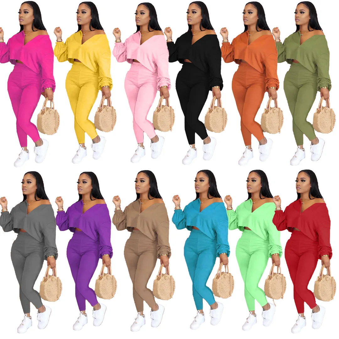 Women Autumn Solid Color Temperament Sexy Casual Sports Suit Two-Piece Long Sleeve Trousers Commuter Suit women s suits jackets trousers two piece casual suits women s commuter suits костюм женский ensemble femme 2 pièces été