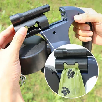 3in1 Double Head Automatic retractable Dog leash Flashlight Poop Bag Dispenser Reflective Pet Cat Extendable Puppy Traction Rope 4