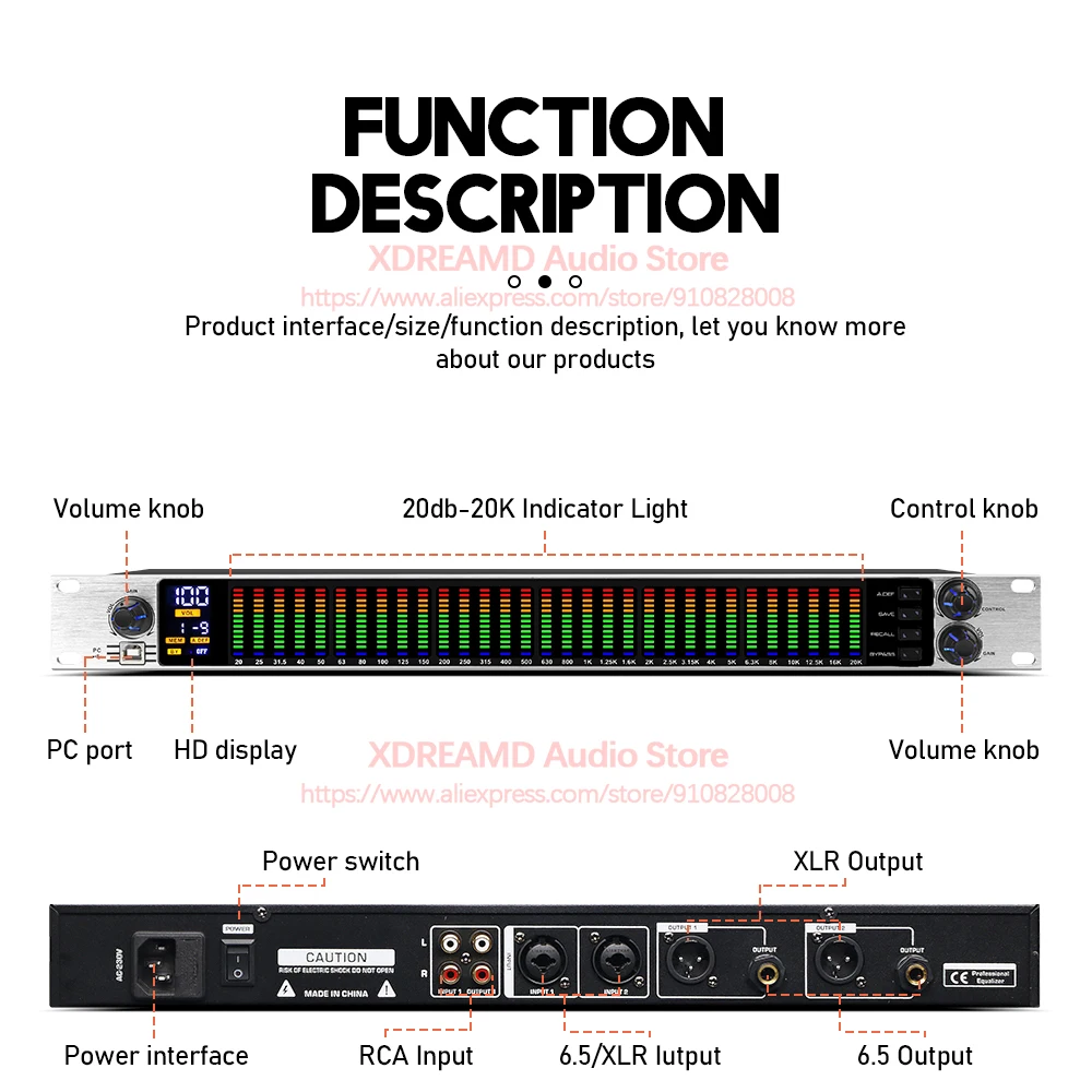 Graphic Equalizer 31 Band Audio Digital Effect Controller Pro Ecualizad Processor Stage And Karaoke Equalizadores with Squelch