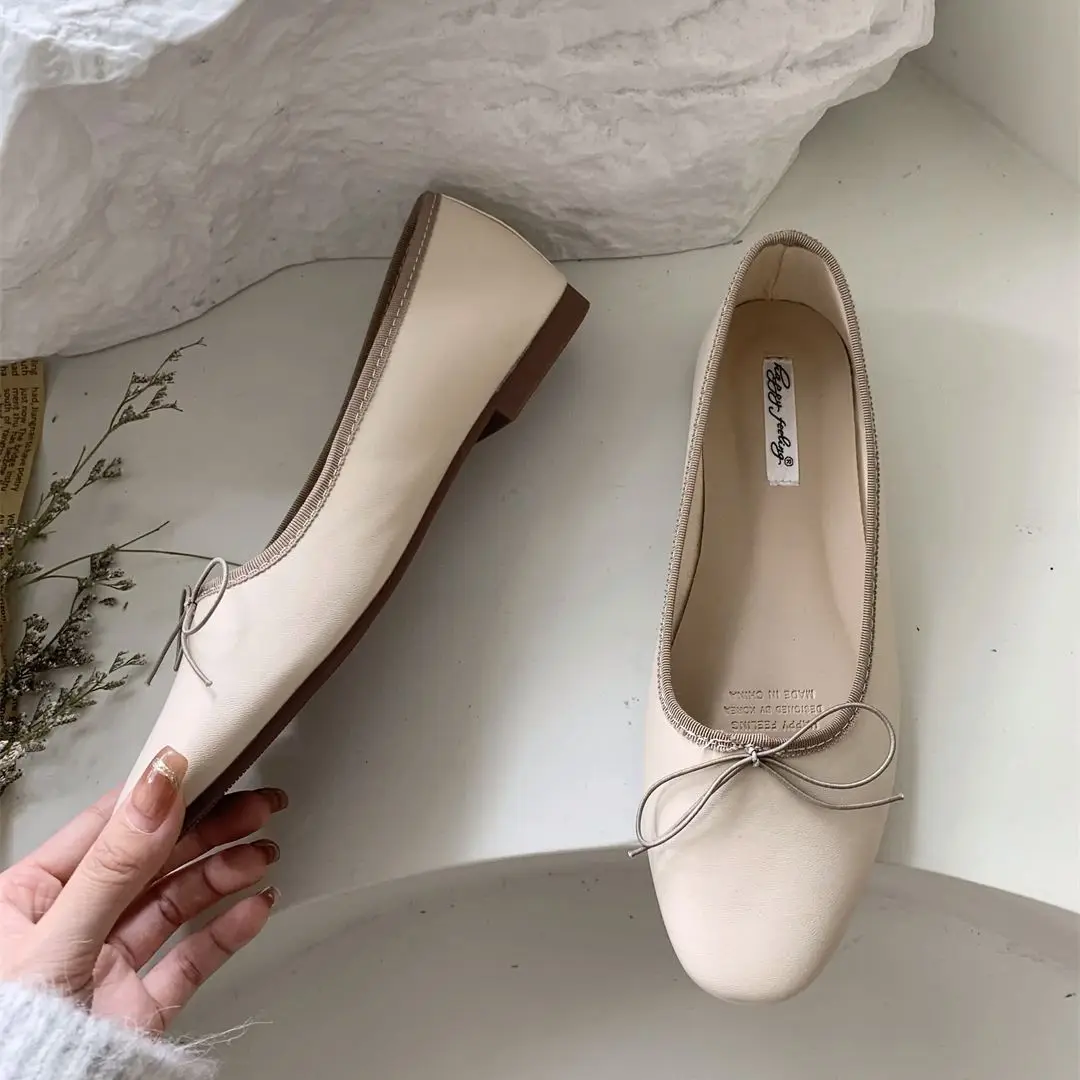 Bailamos Round Toe Women Flats Ballet Loafers Flat Low Heels Dress Shoes Slip On Casual Moccasins Shallow Dress Mules Shoes Muje 6