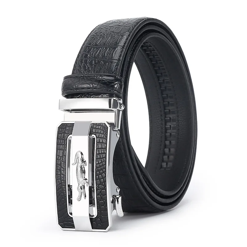 VOOTHOST Business Men's Belt Black Brown Casual Crocodile Pattern Leather Automatic Buckle Suit Pants Jeans Belt Waistband V0257_voghion.com