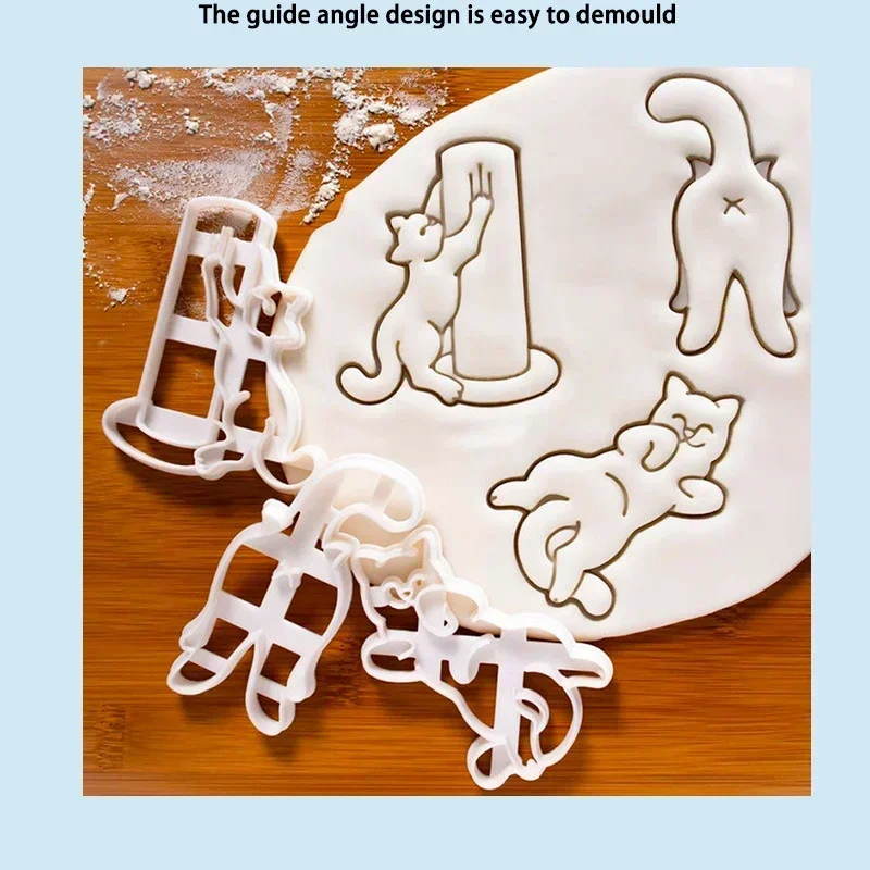 

3Pcs/Set Kawaii Cat Cookie Cutter Mold DIY Plastic Biscuit Stamp Cutters Pet Kitten Sugar Mass Bakeware Baking Tools