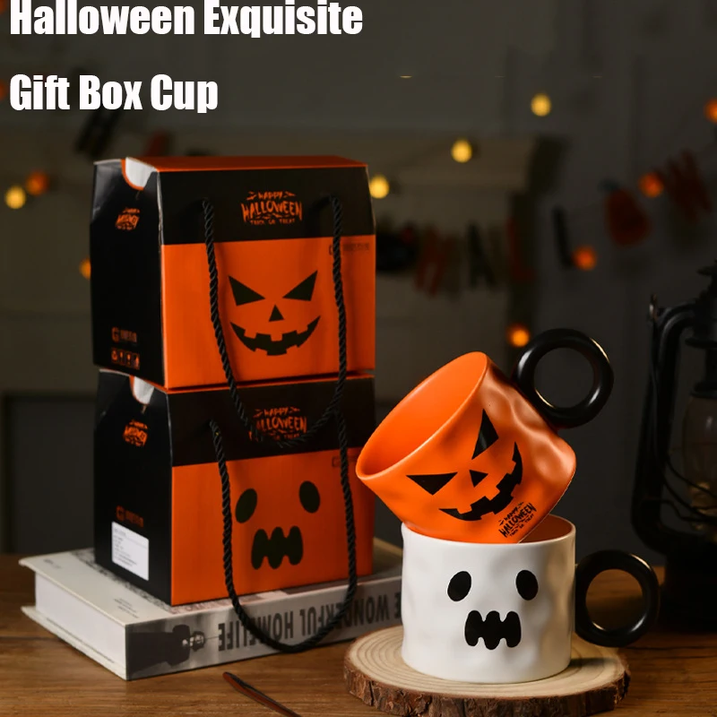 

Halloween Exquisite Ceramic Ghost Pumpkin Gift Box Coffee and Milk Cups With a Spoon Creative Personality Mug