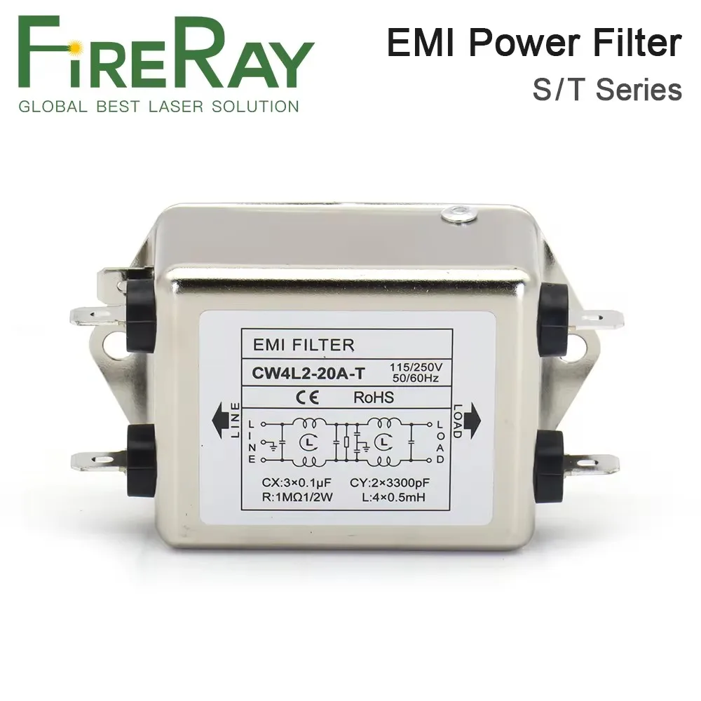 FireRay Power EMI Filter CW4L2-10A-T/S CW4L2-20A-T/S Single Phase AC 115V / 250V 20A 50/60Hz