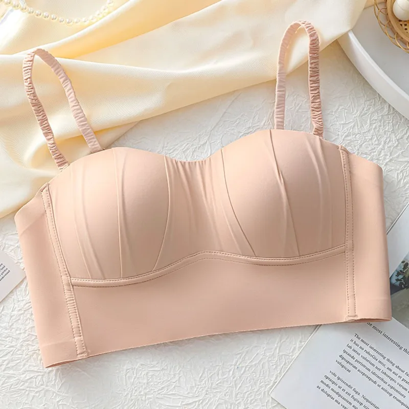 New Nylon French Pleated Bra New Detachable Ringless Thin Bra Without Underwire Seamless Underwear for Women Bras for Women