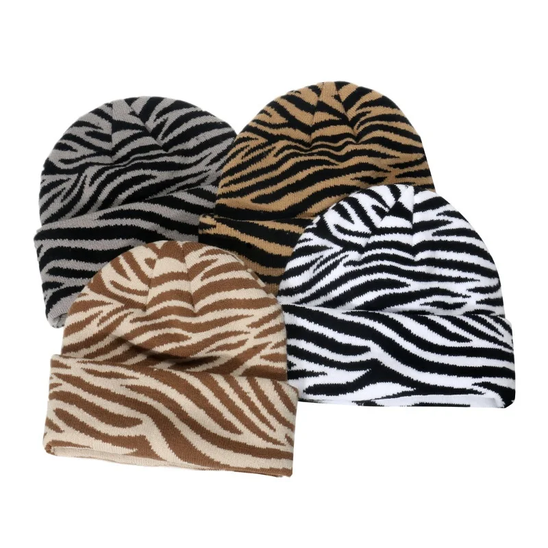 

Leopard Print Zebra Stripes Outdoor Keep Warm Knitted Hat Autumn Winter Knitting Camouflage Women Beanie Ski Cap