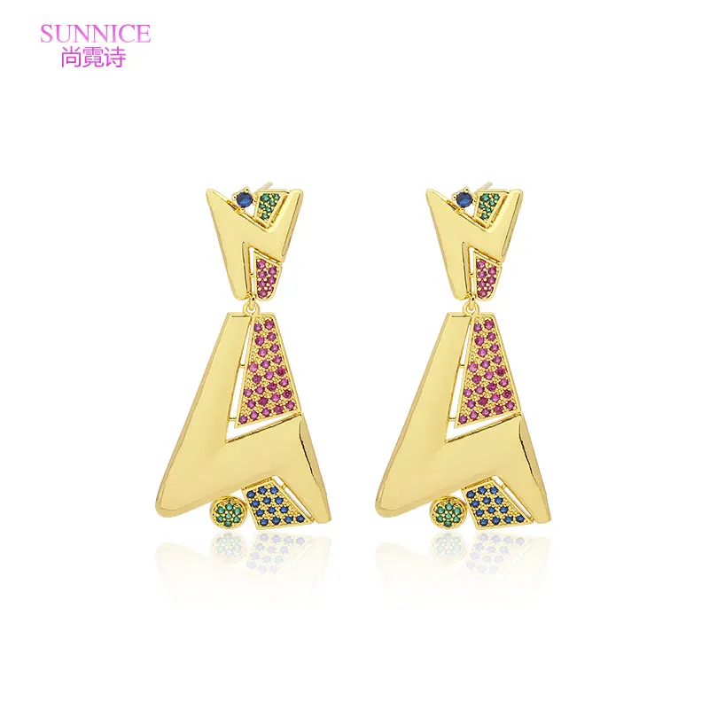 

Multi Zirconia Dubai Earrings For Women 18k Gold Color Long Earrings Copper Big Drop Women Earrings For Wedding Fashion Jewelry