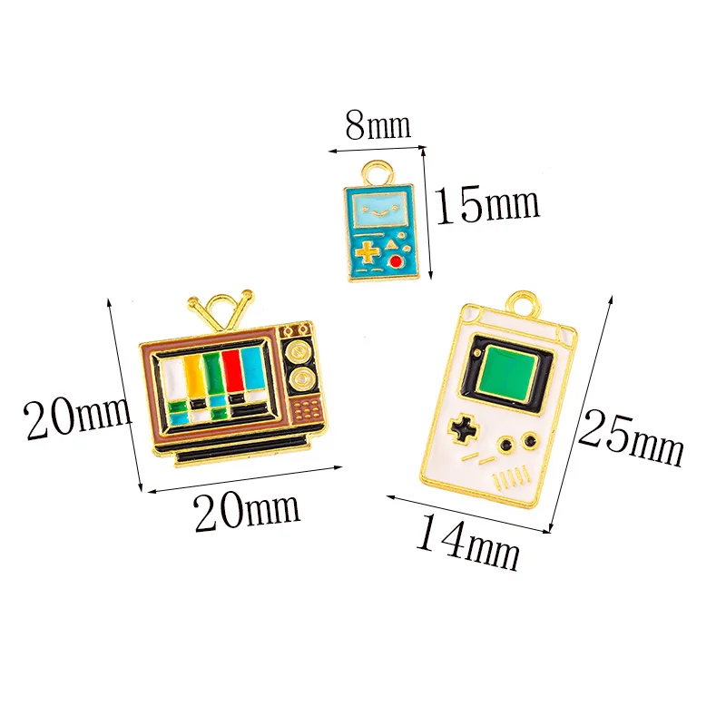 10 Stück 3 Stile Retro Emaille Old-School TV Spielkonsole Charms für die Herstellung lustiger Ohrringe Anhänger Schmuck Geschenk für Kinder Freunde – Detail 1