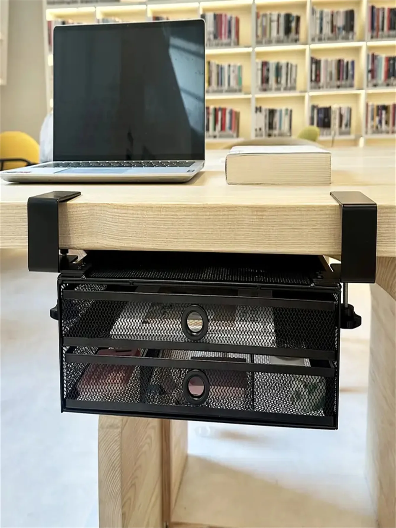 Organizer per Cassetti da Scrivania Tipo Clip-On, Accessorio in Rete Metallica, 2 Cassetti Estraibili, Organizzatore per Scrivania o Sotto la Scrivania - immagine 3