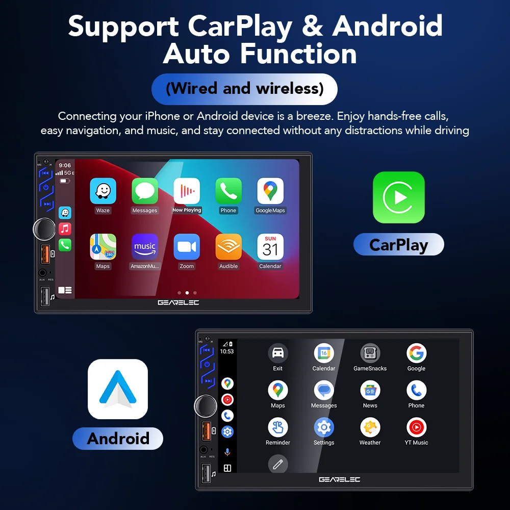 Radio para coche GEARELEC de 7 pulgadas con Android 14 universal, 64G, autoradio Android 2 DIN, GPS, Bluetooth, reproductor multimedia para coche, pantalla táctil HD, estéreo para coche. 2