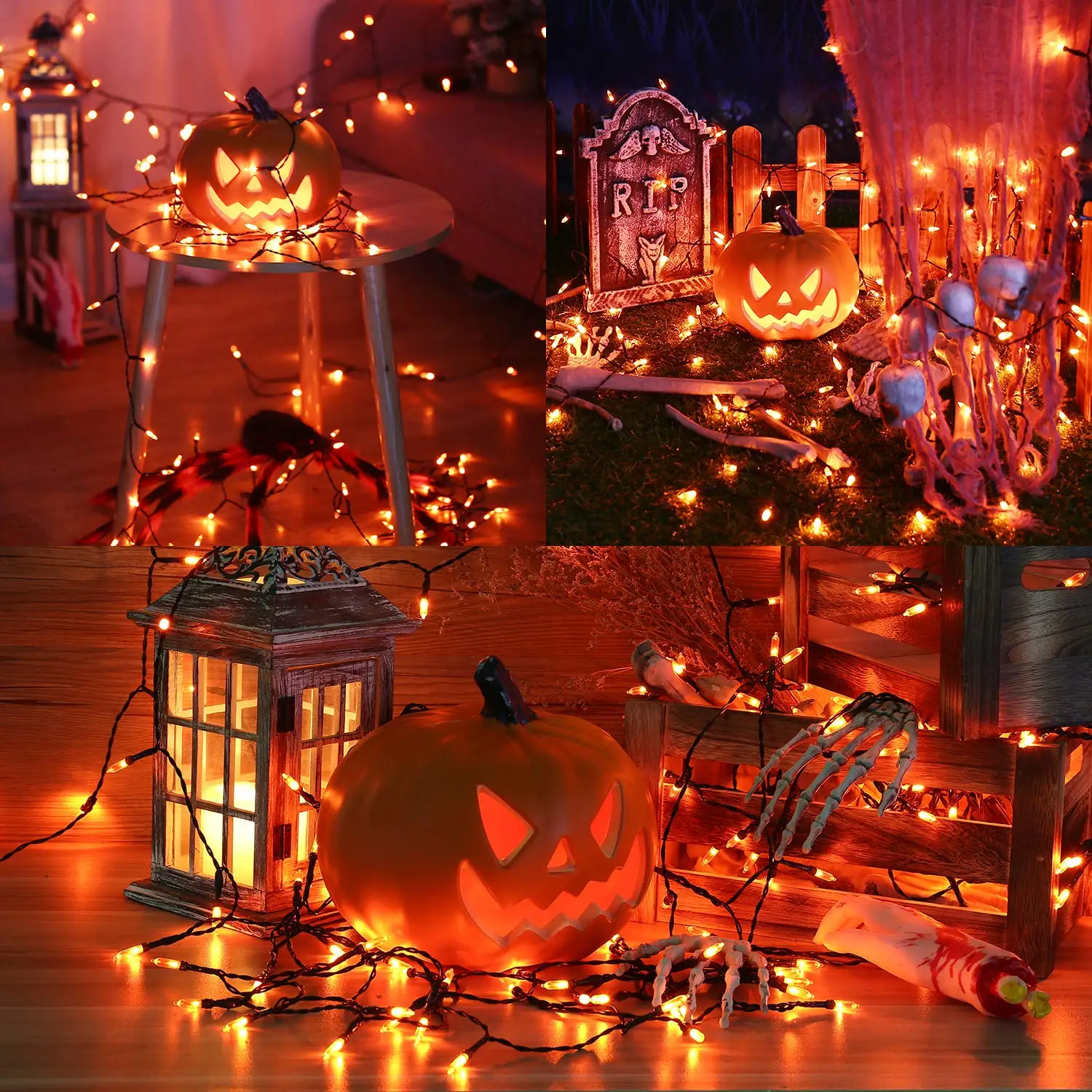 Halloween LED String Lights - 8 Modes Battery-Powered Orange/Purple/Warm Lights for Indoor and Outdoor Decorations - Image 2