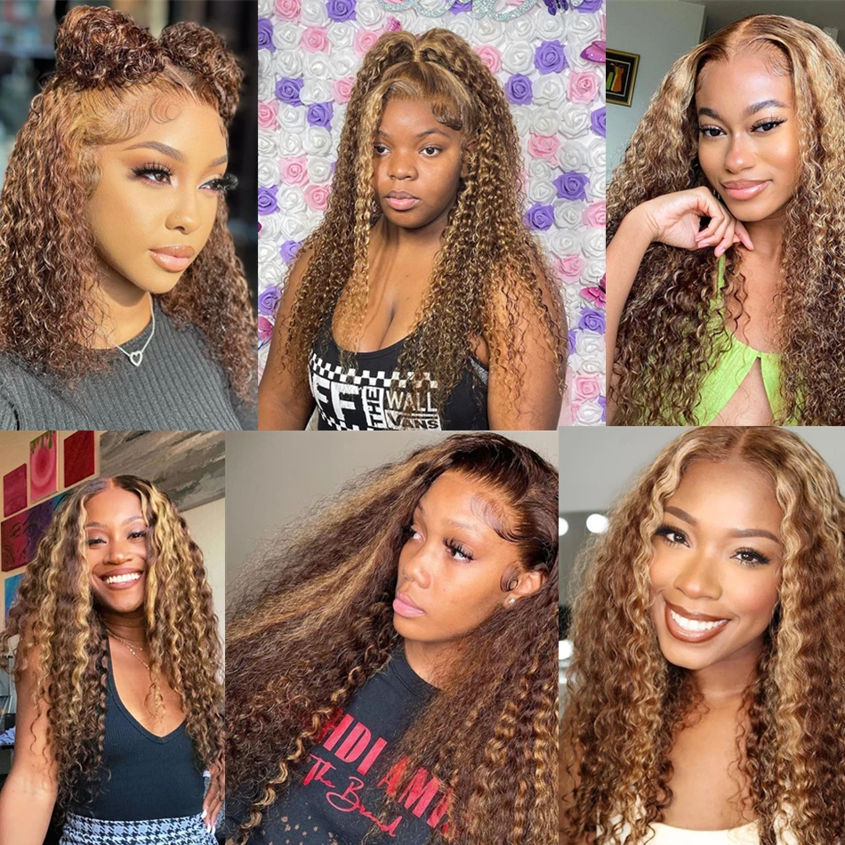 36 Inch Curly Highlight 100% Human Hair Lace Front Wig for Women