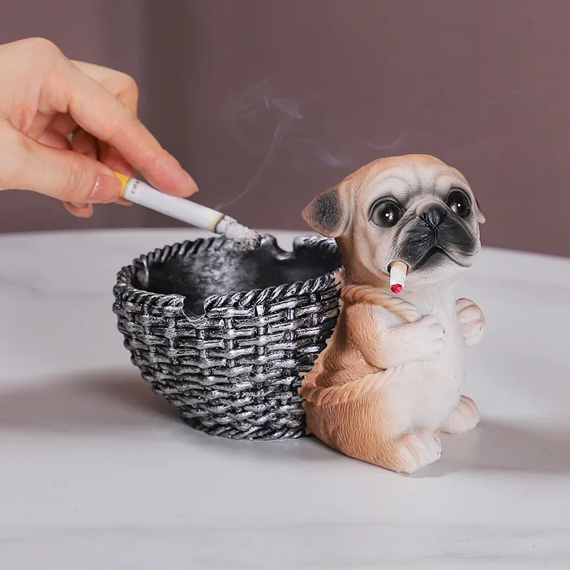Hot Ashtray Creative Personality Diligent Dog Carrying Basket Ashtray Ornament Home Living Room Office Cute Birthday Gift