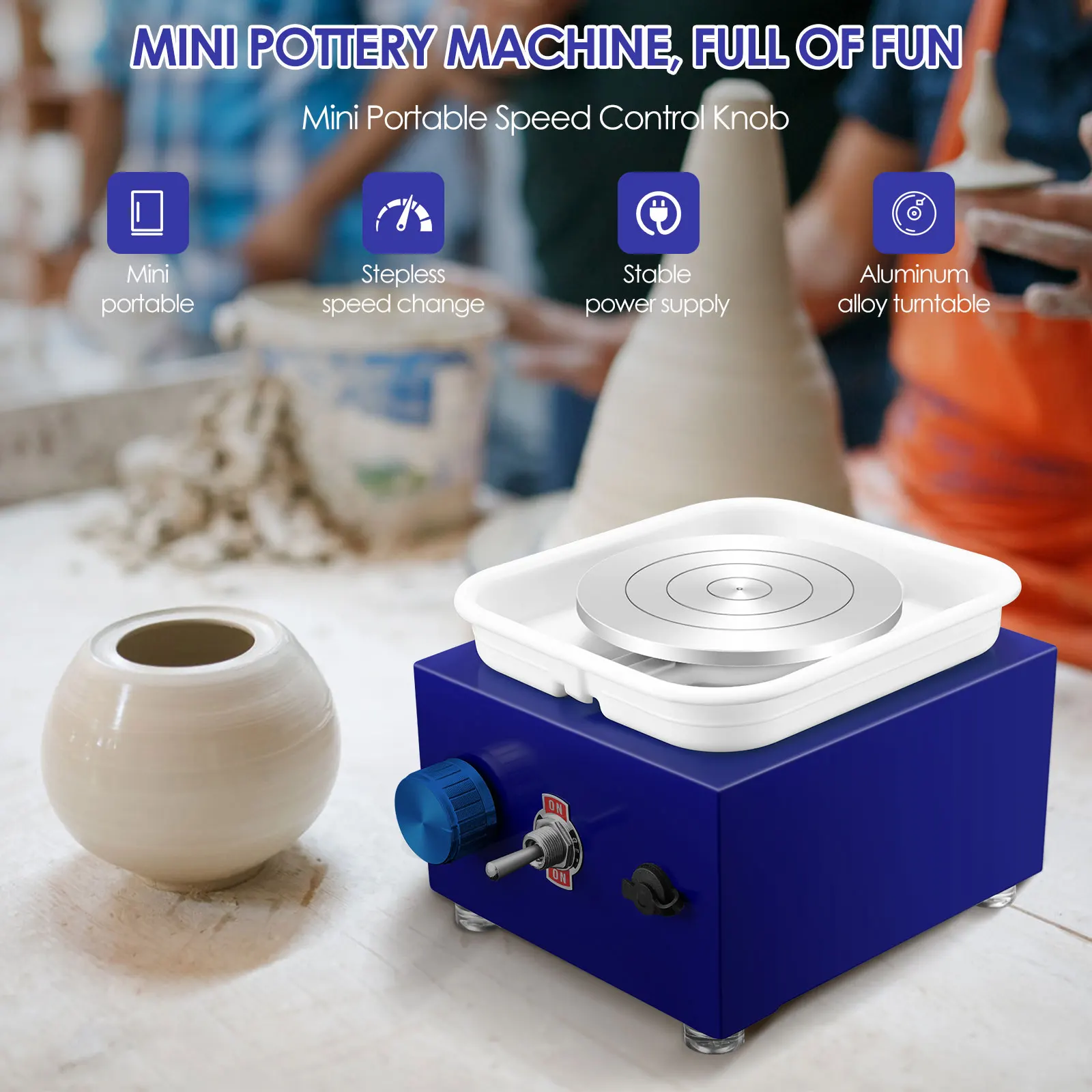 Pottery Wheel Ceramic Tools Ceramic Wheel Easy Operation Pottery Wheel Home Square Mini Water Basin Miniature Child Teach Pottery Drawing Clay Machine