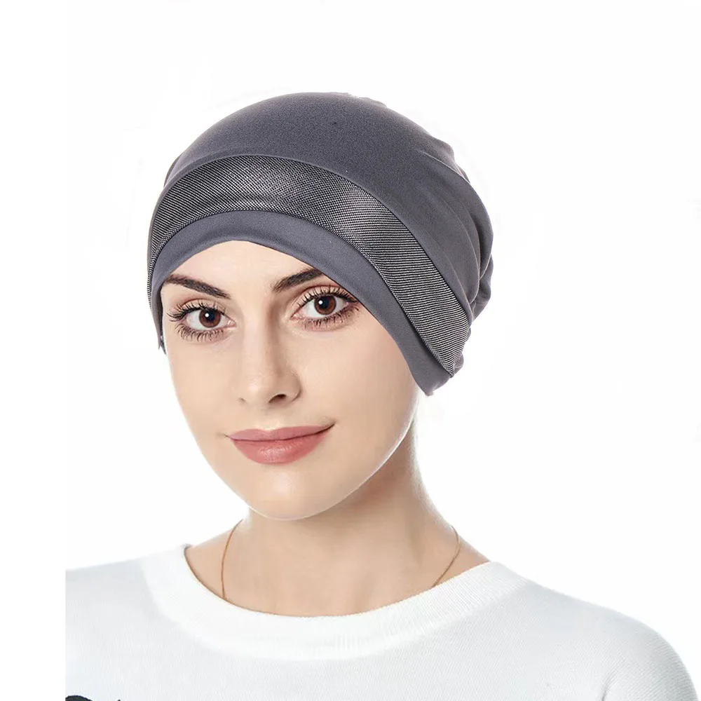

New Glitter Shimmer Turban Women Muslim Inner Hijab Hat Indian Headscarf Benaies Bonnet Hair Loss Cover Chemo Cap Turbante Mujer
