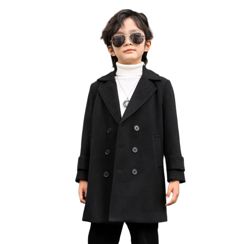 Boys Winter & Fall Chesterfield Single Breasted Warm Coat Kids Solid Velvet Thick Woolen Jacket Child Outerwear Toddler Overcoat boys school hooded jacket