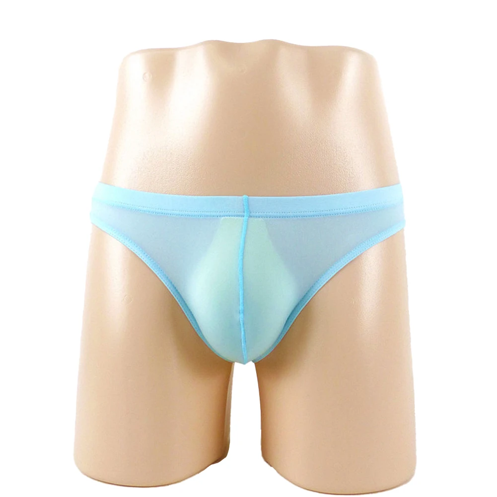 

Men's Low Waist Flat Boxers Sexy Ice Silk Ultra-thin Transparent Cup Briefs Underpants For Boys Men's Swim Shorts