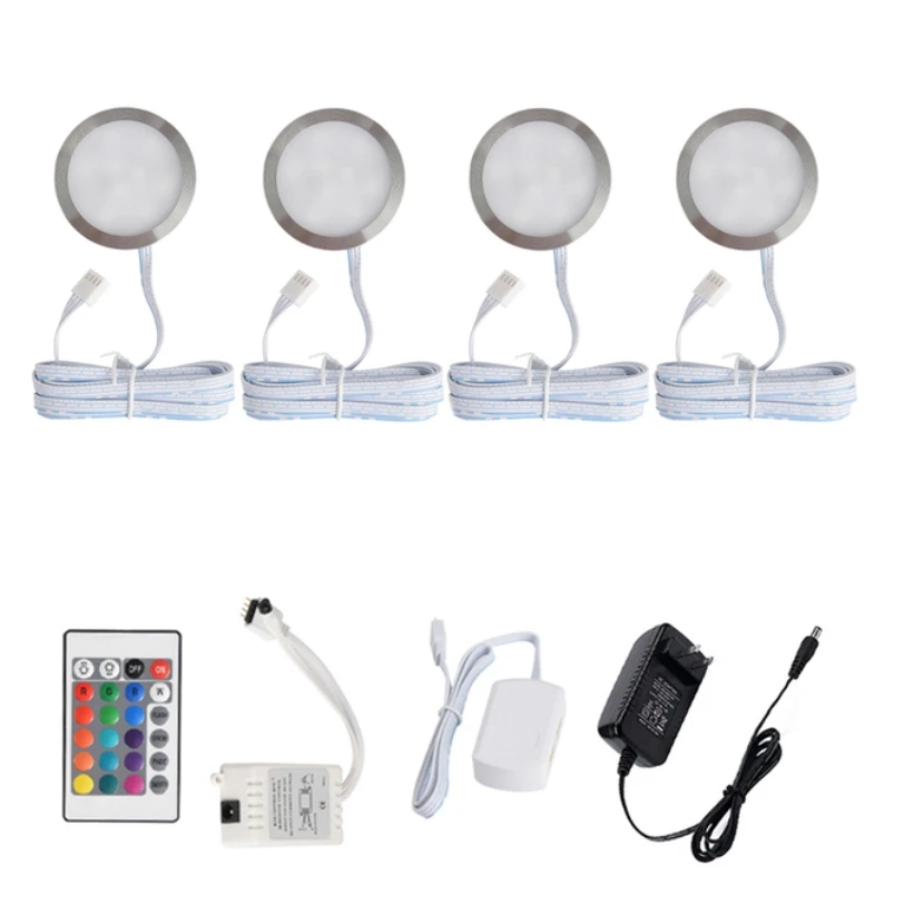 Ultra-thin Dimmable Recessed LED Under Cabinet Lights Kit LED Puck Lights LED Spotlight for Kitchen Cupboard Closet Lights