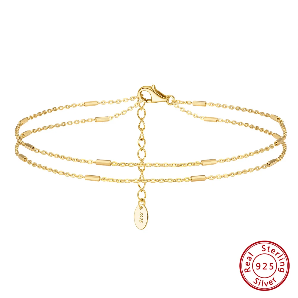 Silver Anklets Ankle Chain 925 Sterling Silver Foot Chain Double Cable Chain Anklet Horizontal Bar for Women Jewelry SA35