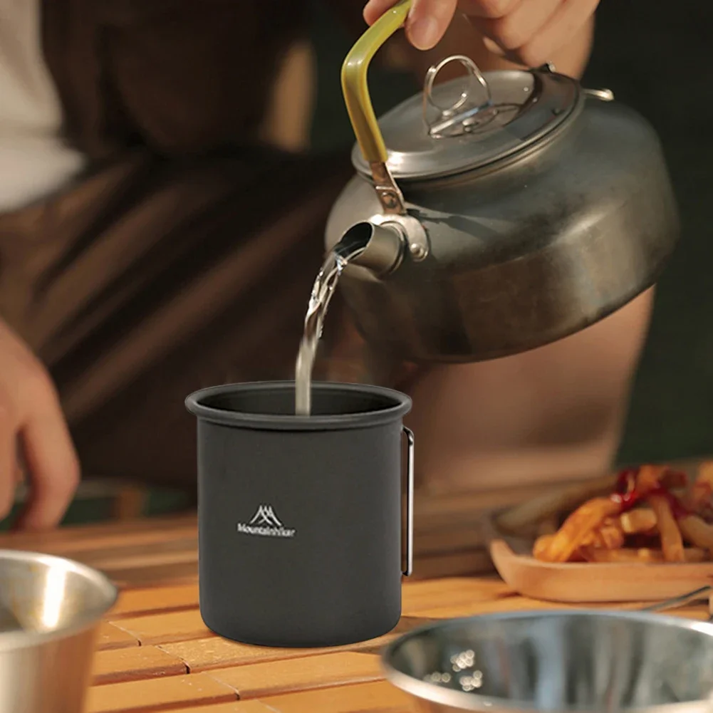 300ml 캠핑 워터 컵 티타늄 컵 알루미늄 접이식 손잡이 휴대용 초경량 야외 하이킹 등산 워터 머그잔 식기