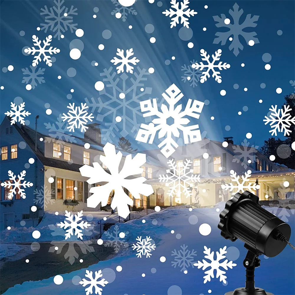 Outdoor Christmas Lights Snowfall Laser Projector Lamp Snowflake LED Dynamic Snow Effect Spotlight for New Year Party Landscape