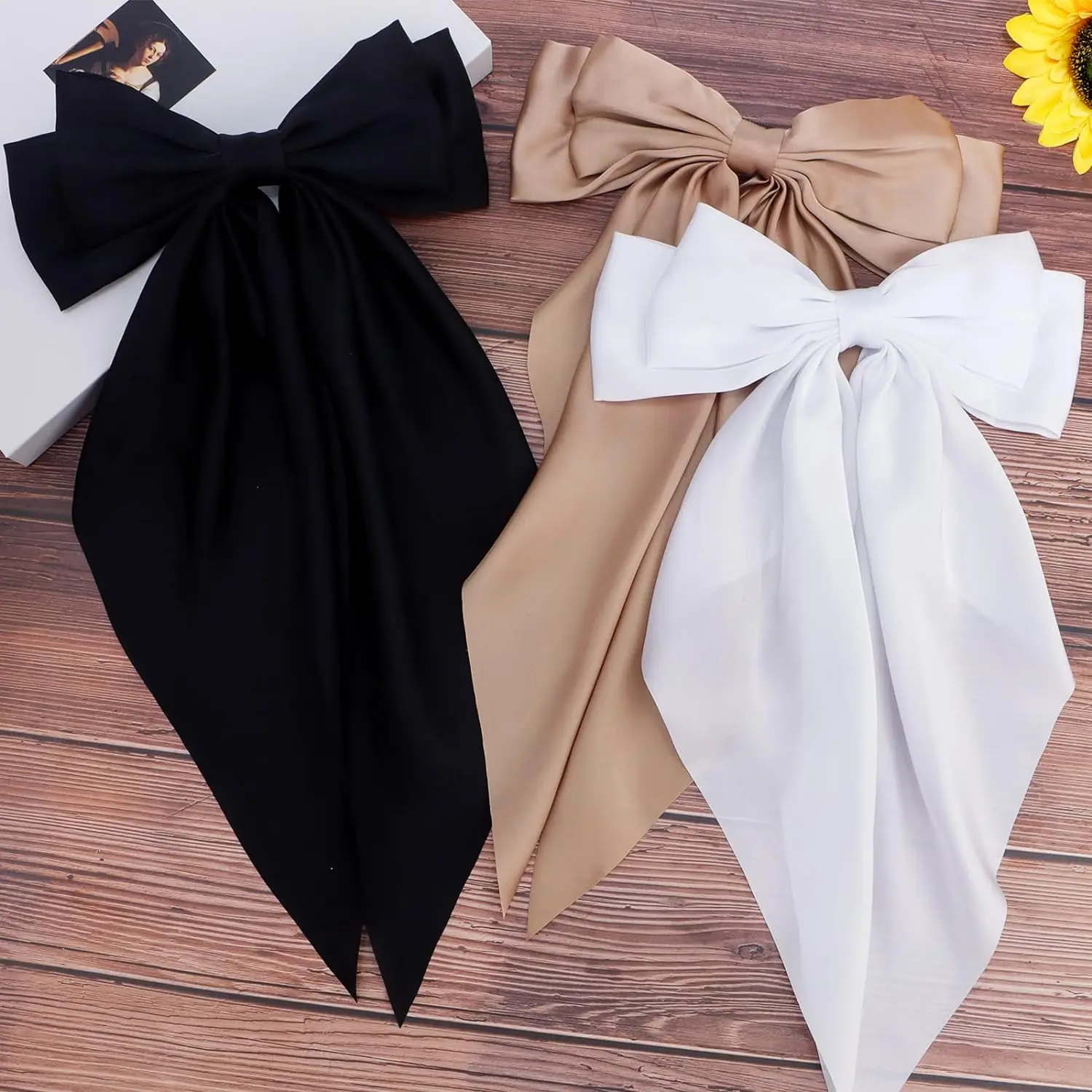 3Pcs Women Elegant Bow Ribbon Hair Clips Solid Color Satin Bowknot Clips Girls Korean Hairpins Party Headdress Hair Accessories