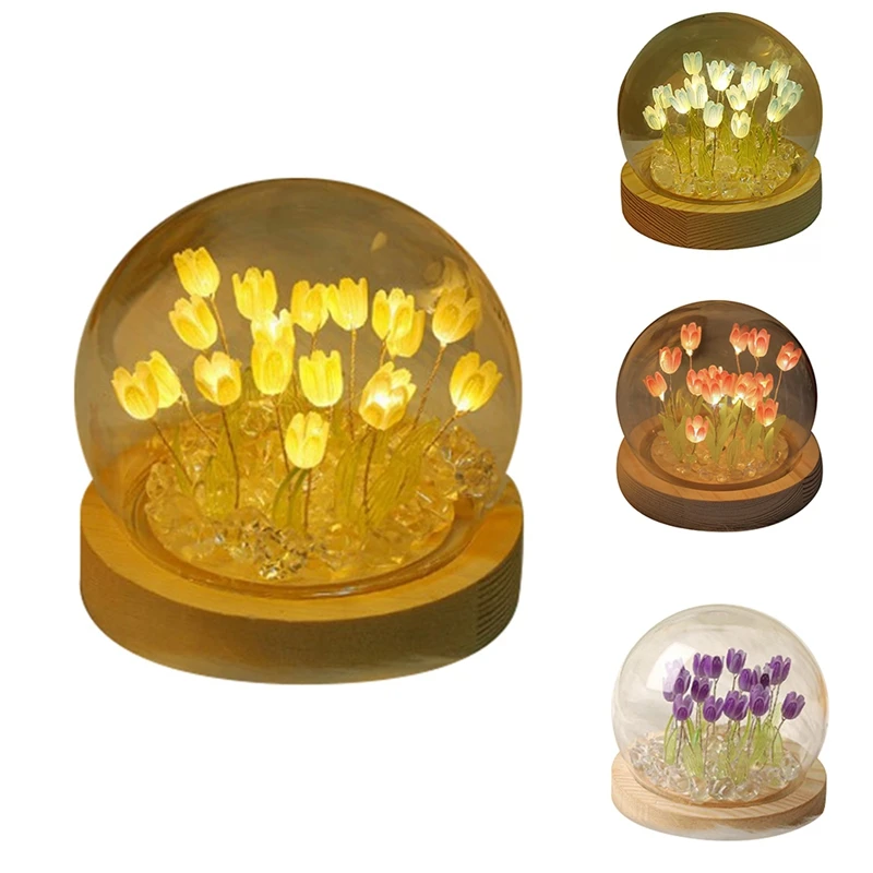 

Tulips Night Light Handmade DIY Tulip Girl Living Room Night Light Desktop Light Romantic Ambient Lamp