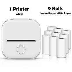 Phomemo T02 Portable Mini Thermal Printer for DIY and Journaling with Self-Adhesive Stickers (White-9 Rolls Paper)