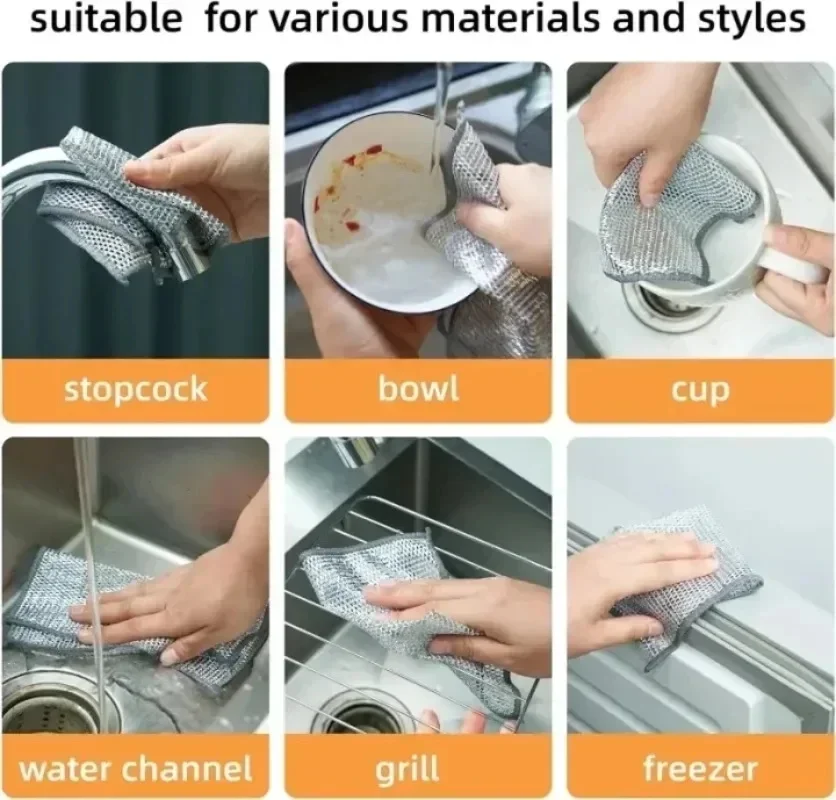 Kitchen Towel Microfiber Dish Cloths Cleaning Cloth Microfiber Towel Microfiber Wash Towel Dish Cleaning Cloth Microfiber Dish Cloth Towel Cleaning Cloth Dish Cloth 20/5Pcs Thickened Steel Wire Non-Scratch Double-layer Iron Mesh Washing Pot Rags