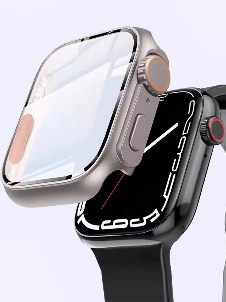 

PC Firm Cover for Apple Watch Case 45mm 41mm 44mm 40mm 42mm 38mm Glass Appearance Upgrade ultra iWatch Series 9 8 7 SE SE2 6 5 4