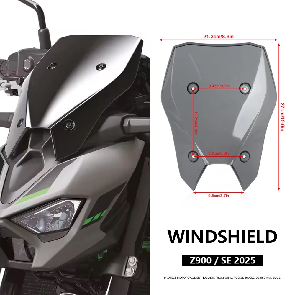Verstelbaar Motorfiets Windscherm Kawasaki Z900 2020-2023 - Koolstofvezel Look Zwart