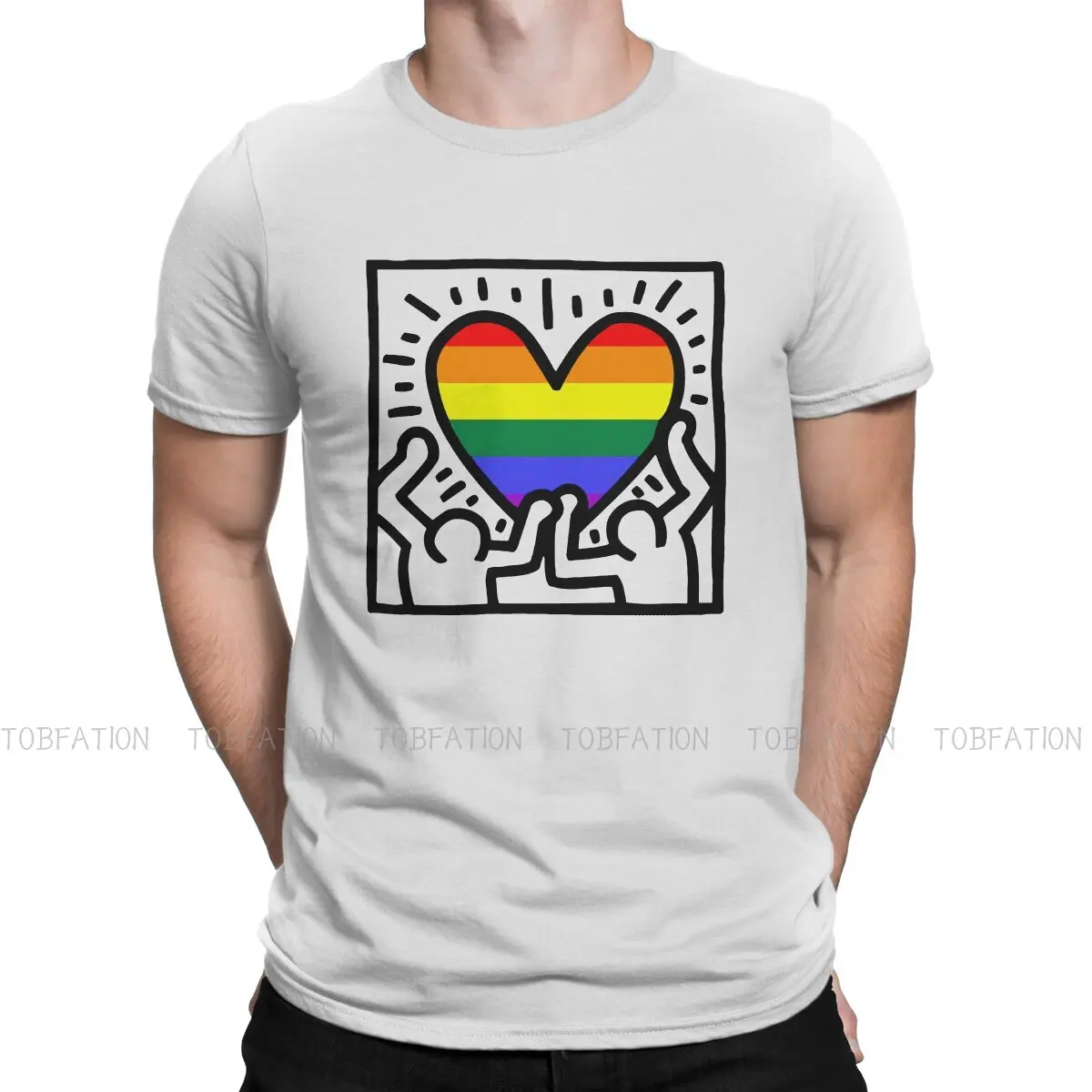 

Gay LGBT Pride Love Allyship Rainbow Heart Figures Classic T Shirt Harajuku High Quality Tshirt Large Crewneck Streetwear