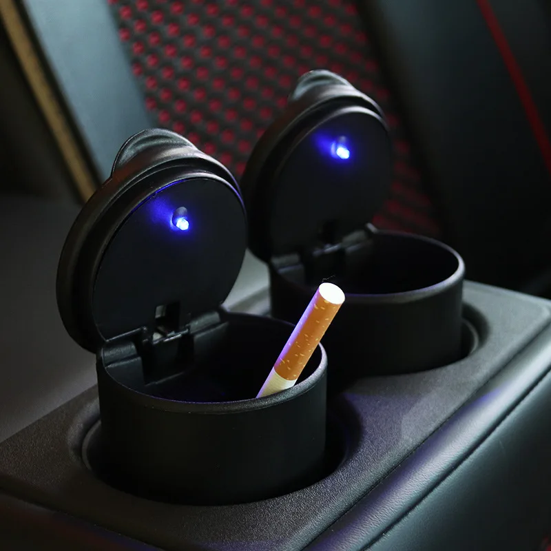 Car Portable Ashtray Holder Plastic Cup Flame Retardant Cigarette LED Ashtray Storage Case for Auto Home Smoking Accessory 2PCS car ashtray