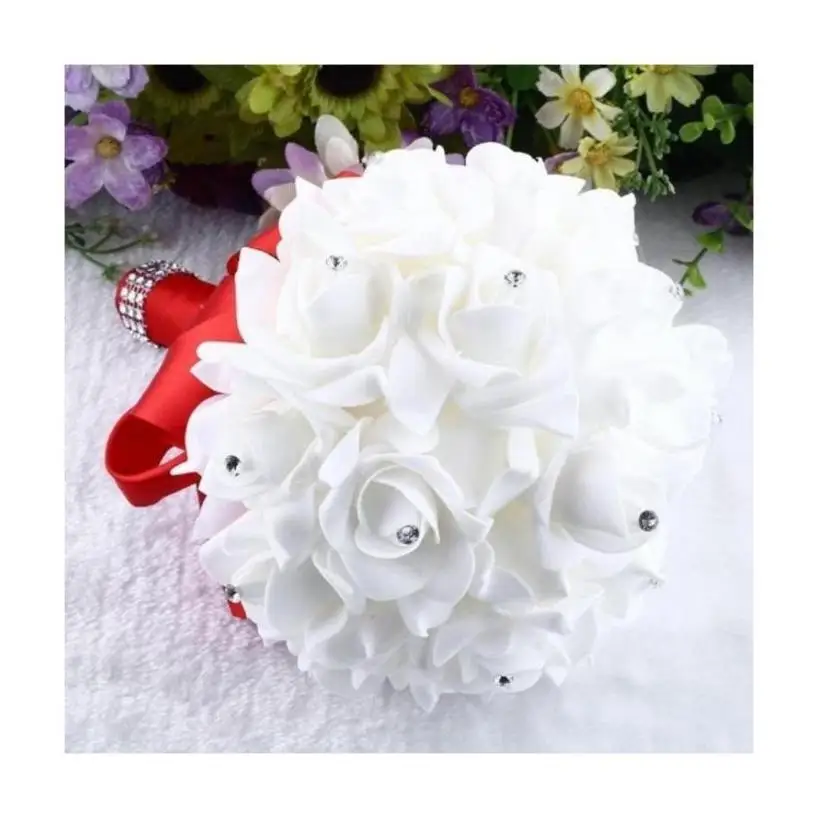 Six Colors European Wedding Handheld Bouquet Silk Flower Artificial Flower Bouquet Bow Forest Outdoor Wedding Flower Bouquet