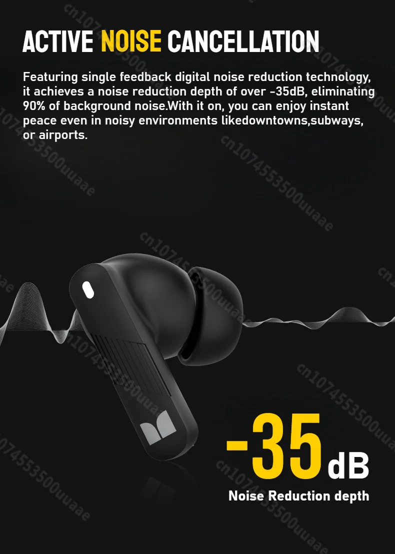 Monster AuraFit GT22 -35dB Active Noise Cancelling Earbuds 360° Stereo Wireless Bluetooth Headphone ANC Bluetooth 5.3 Earphone