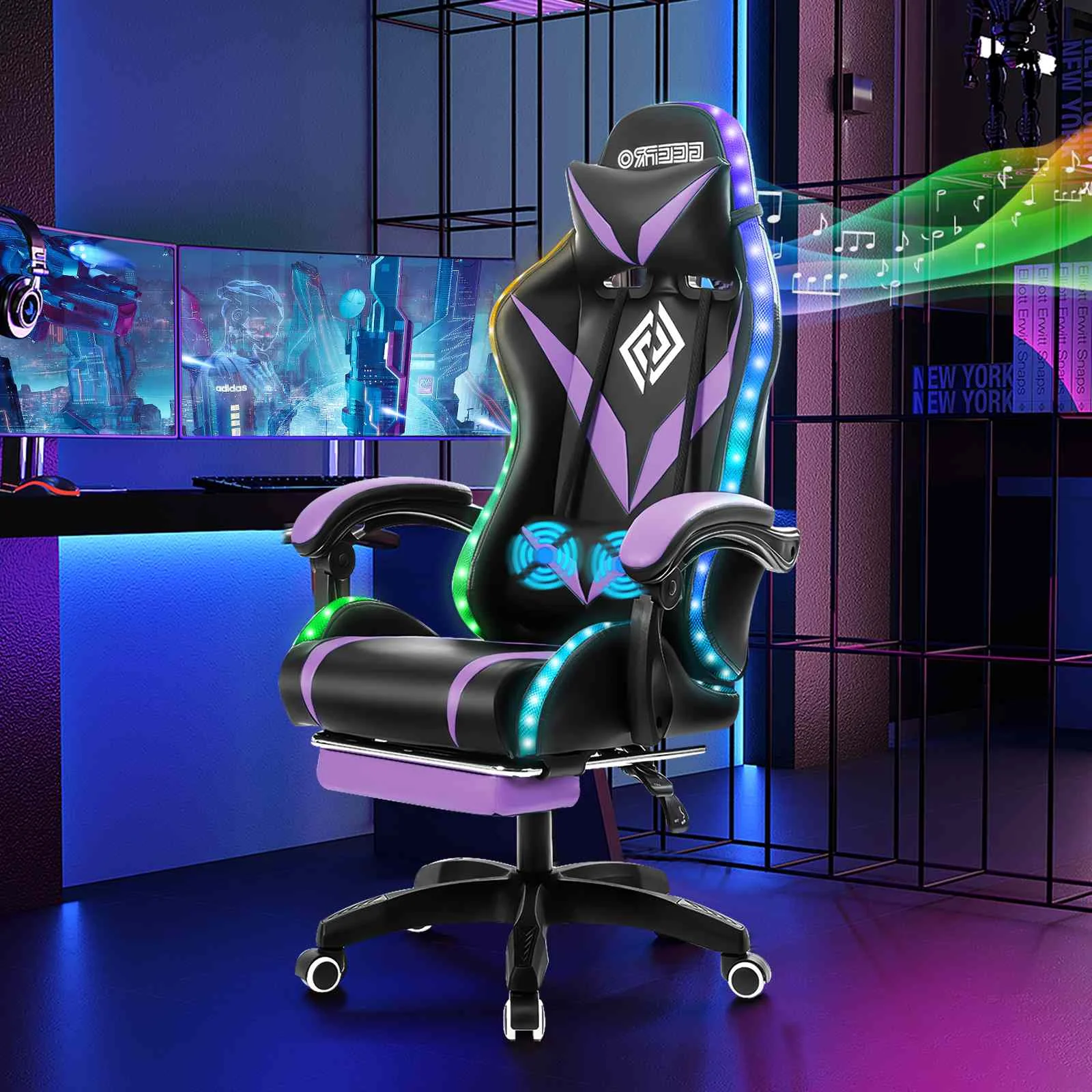 Gaming Chair Footrest Massage Swivel Ergonomic Racing Computer Office Chair With LED bluetooth Speaker Height Adjustable gaming chair office chair